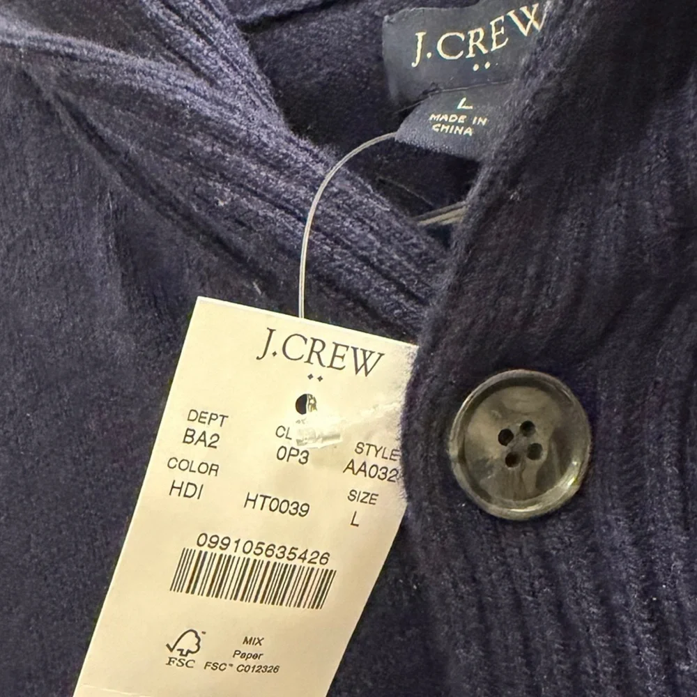 J. CREW Shawl-collar Sweater in Supersoft Lambswool Navy Blue Size Large